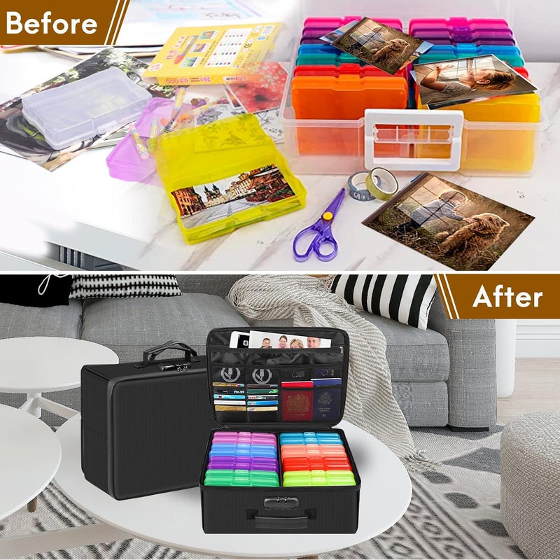 DocSafe Photo Storage Box with Lock,Fireproof Photo Organizer Box with 16 Inner 4" x 6" Photo Case(Multi-Colored),Collapsible Portable Photo Filing Safe Storage with Water-Resistant Zipper for Photos - Image 5